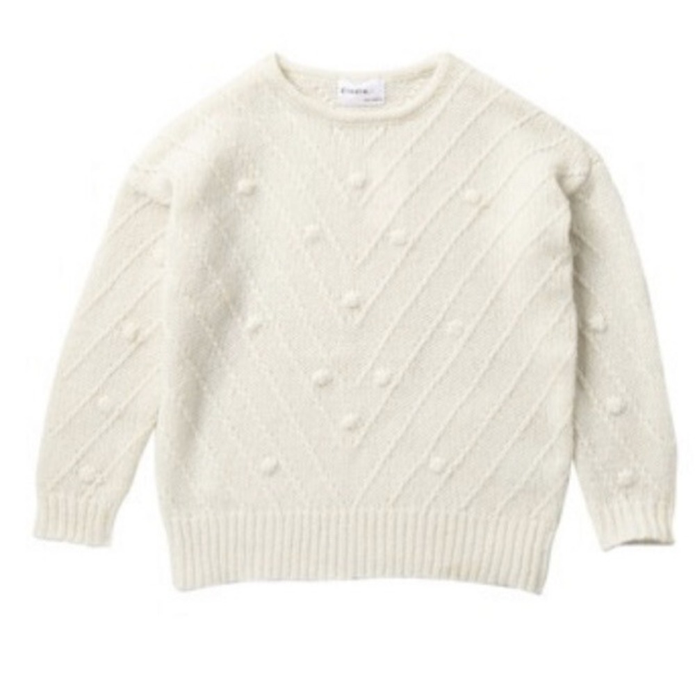 Elodie Girls Pompom Chevron Sweater Ivory Girls Size XS